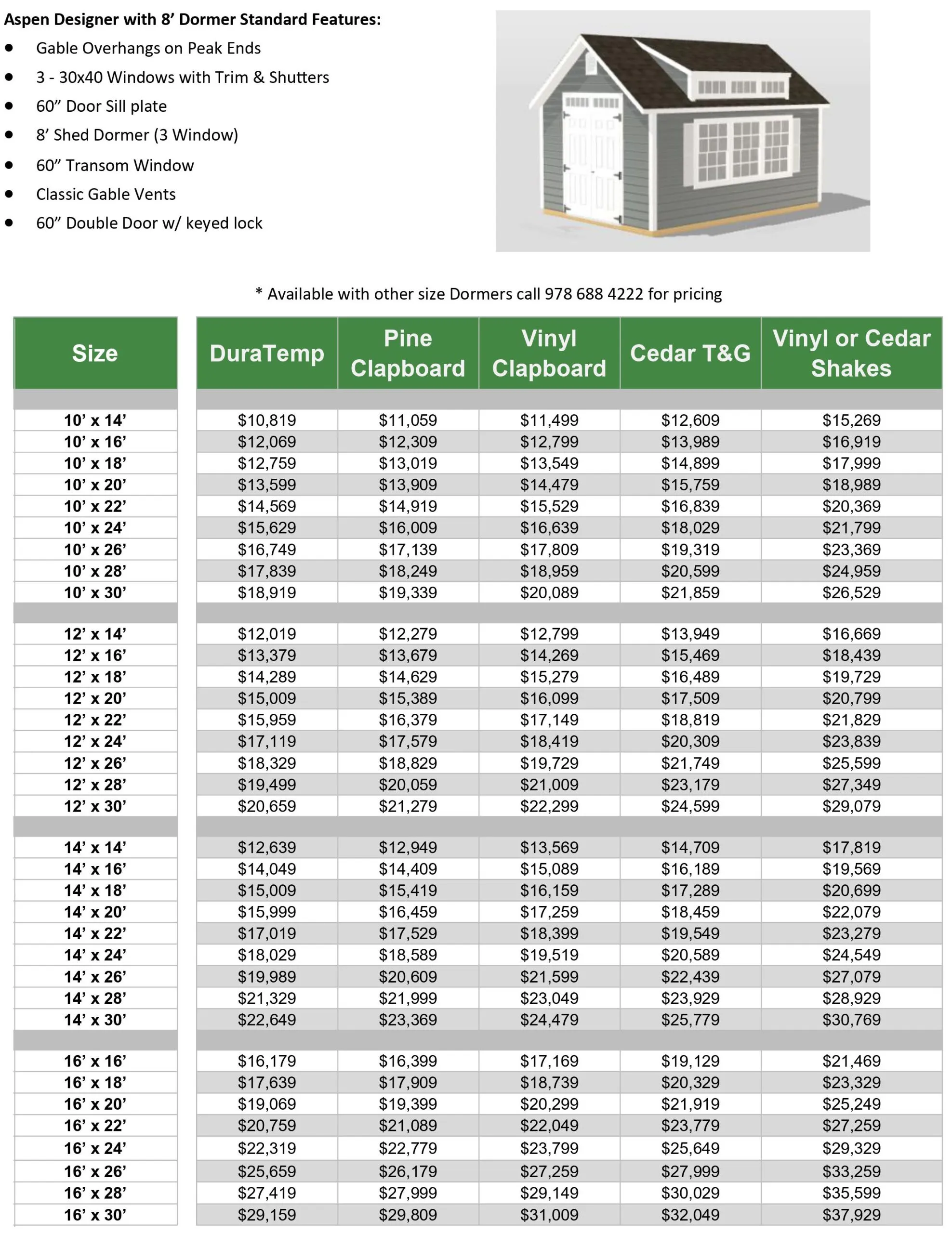 2024 Shed & Option Pricing